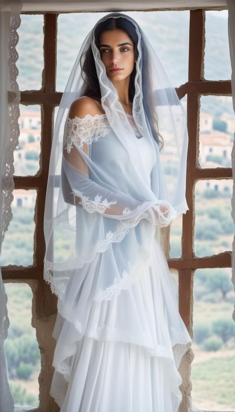 Sardinian Girl with Veil in Misty Morning Light
