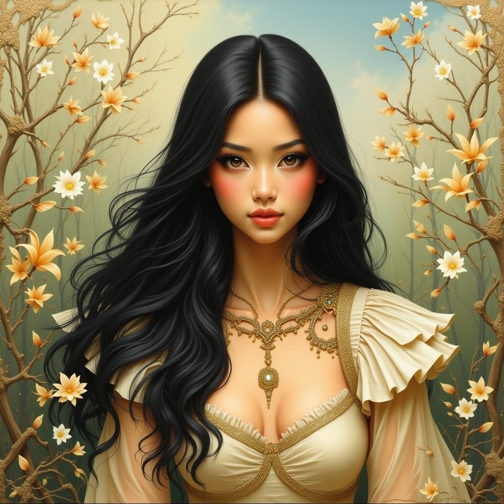 Elegant Woman in Serene Digital Painting