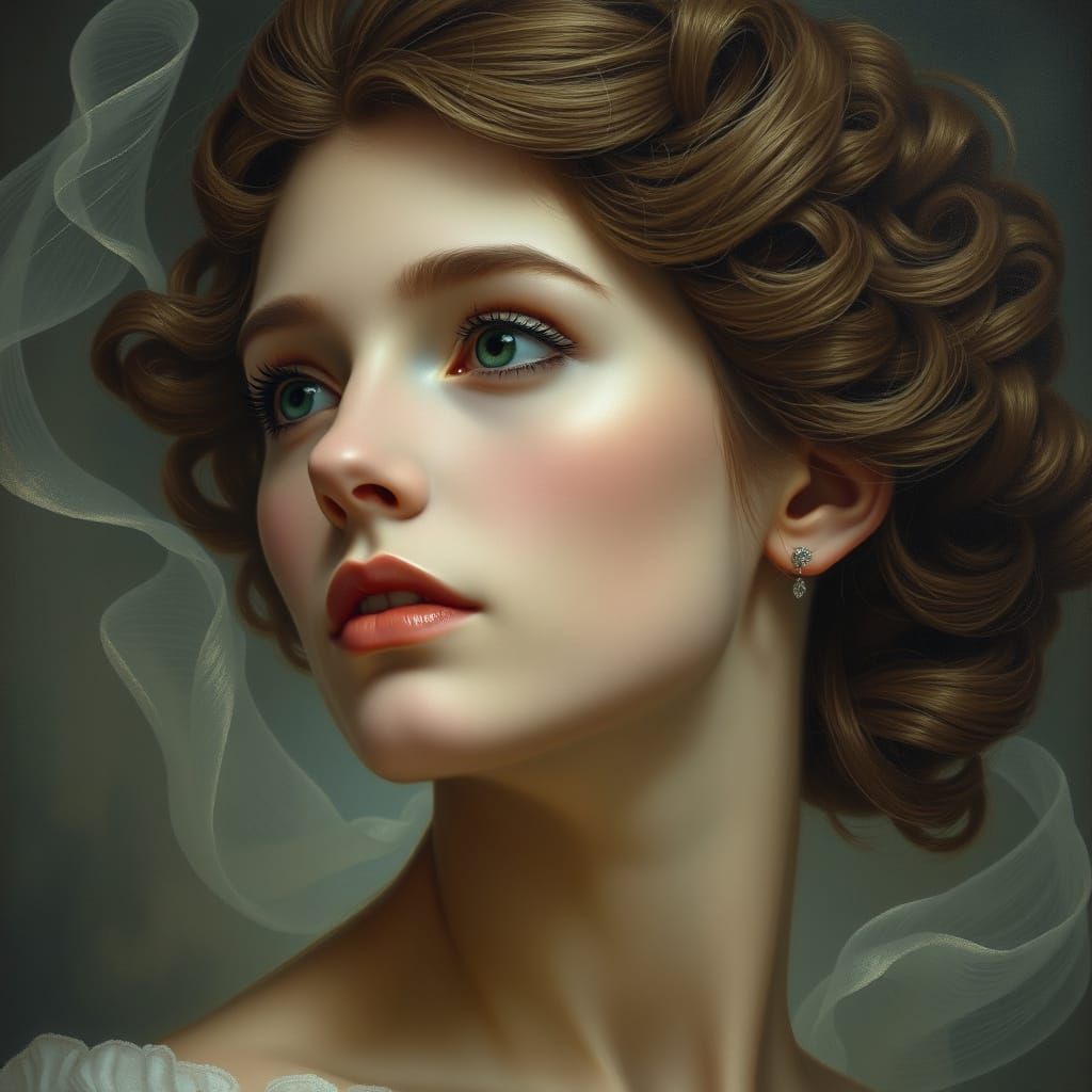 Pre-Raphaelite Portrait of Woman With Elaborate Hairstyle