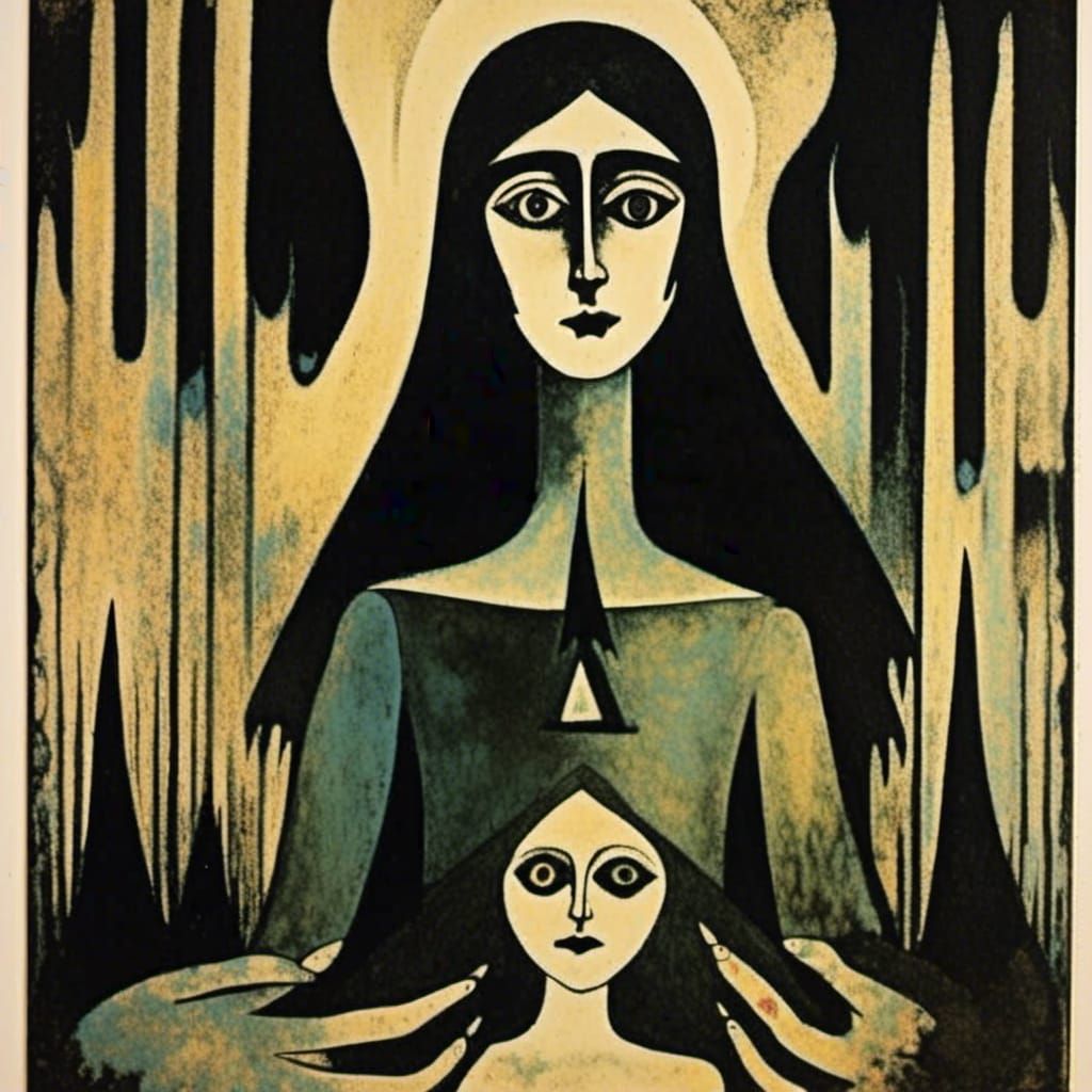 Psychedelic Love Witch in Dark Occult Ink Print