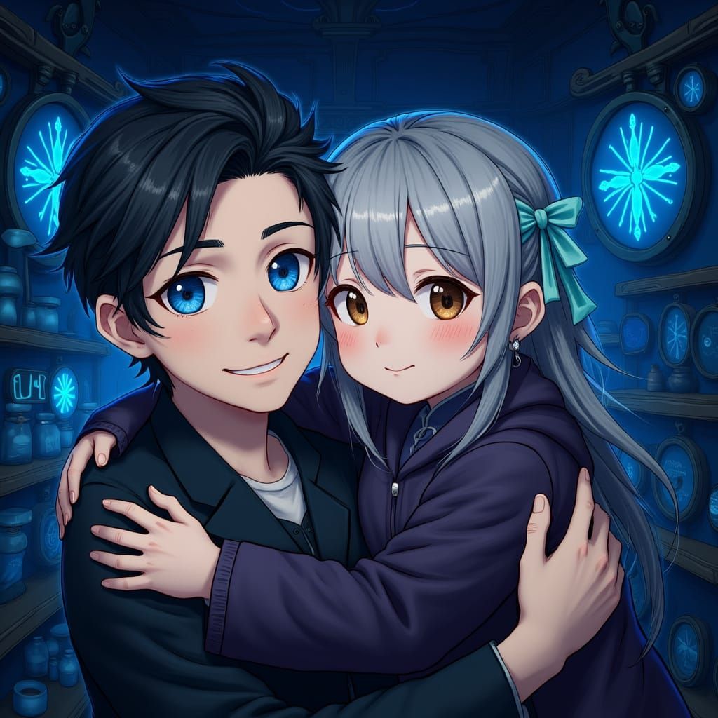 Steampunk Market Scene With Young Couple