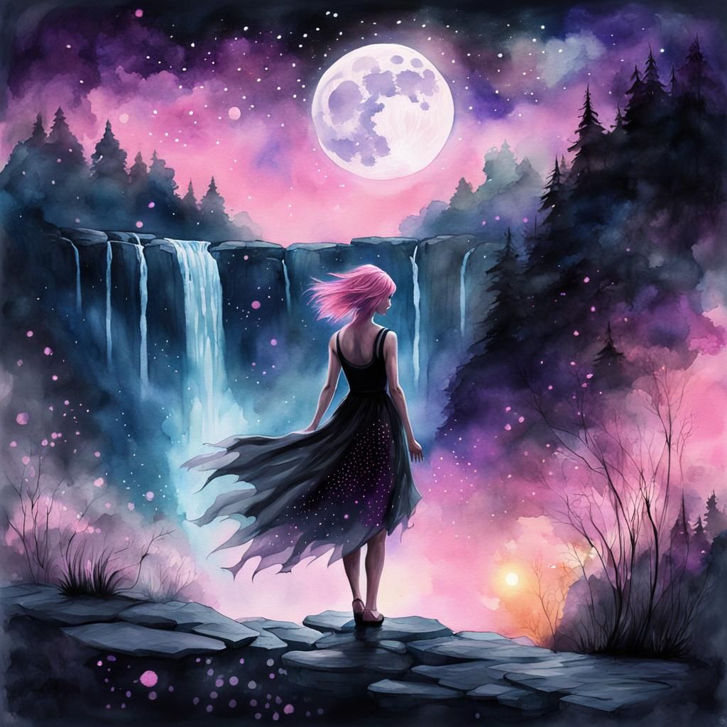 Ethereal Woman in Watercolor Fantasy Illustration