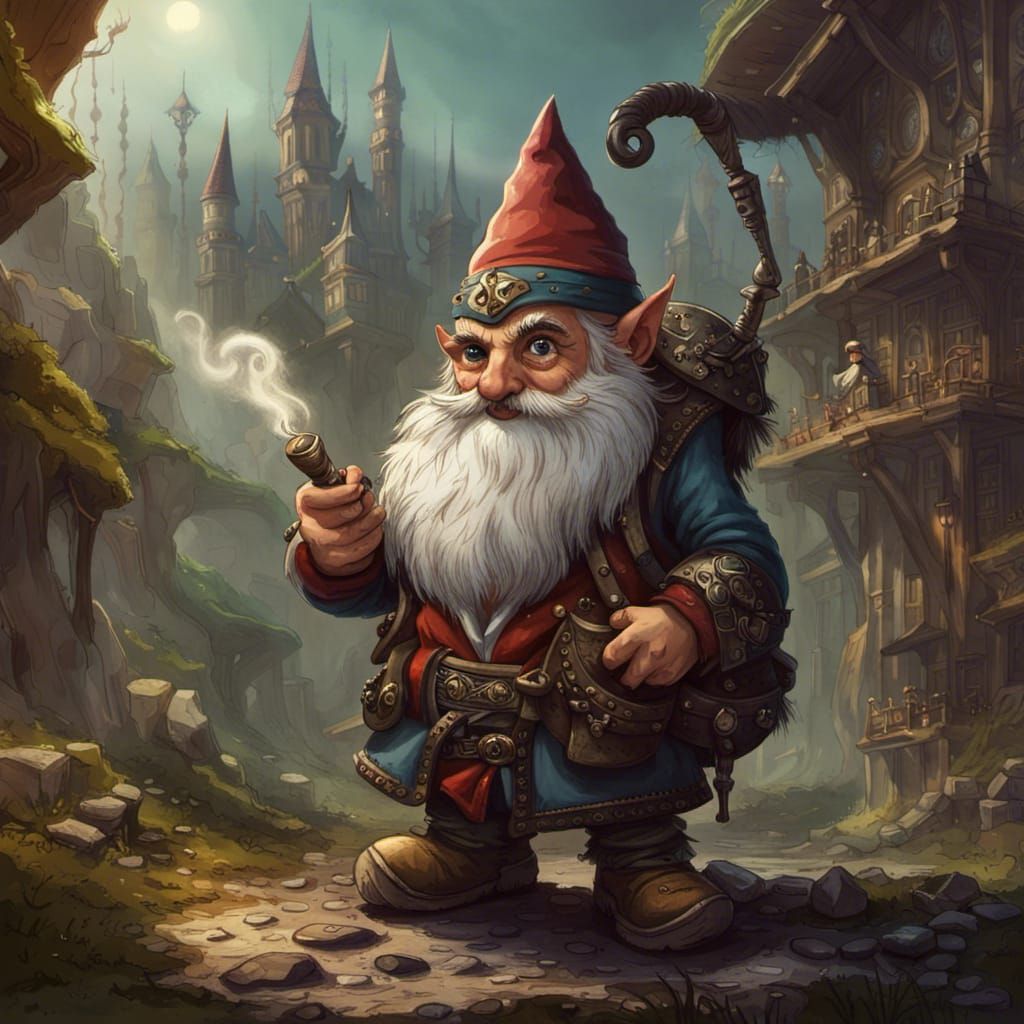 Gnome Warrior with Warhammer and Pipe