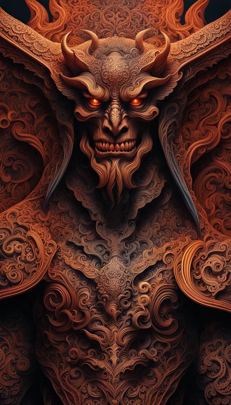 Intricate Demon Carving in Matte Painting Style