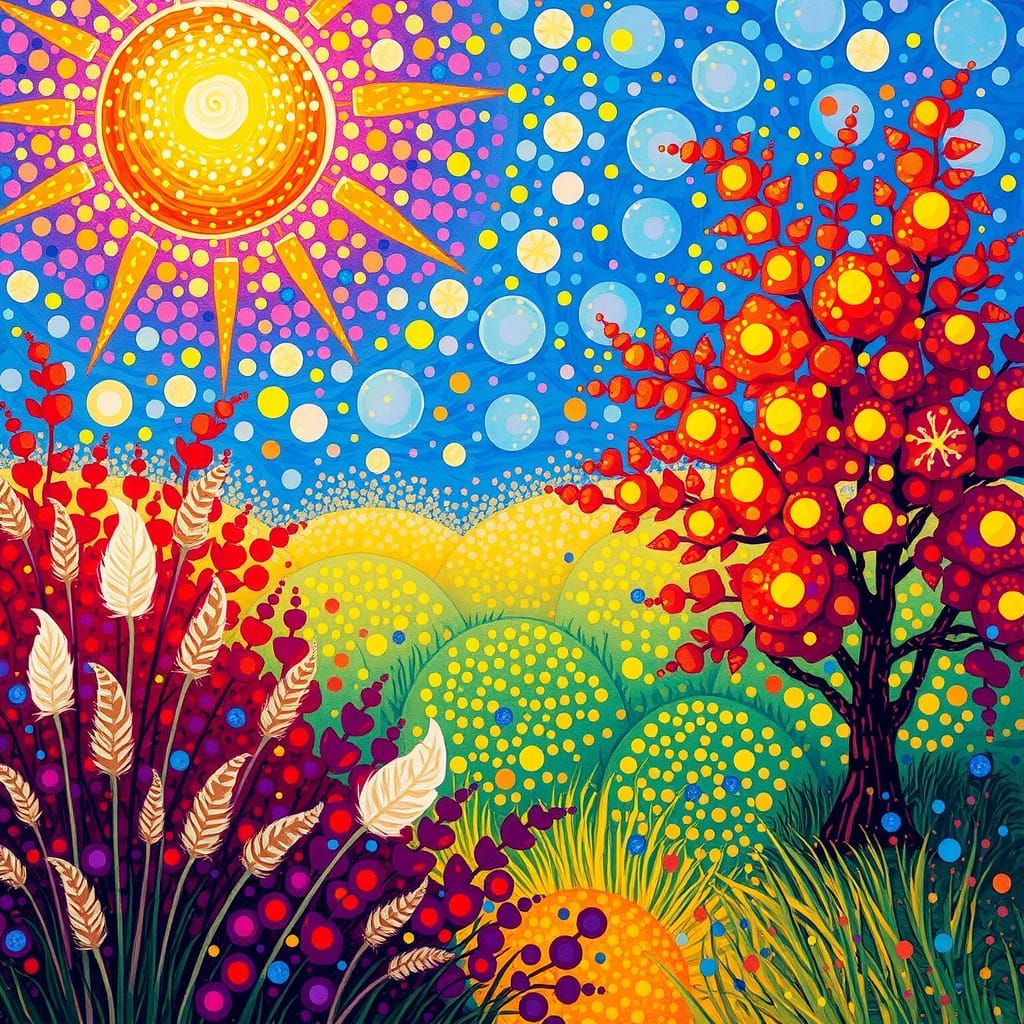 Vibrant Pointillist Scene in Georges Seurat Style