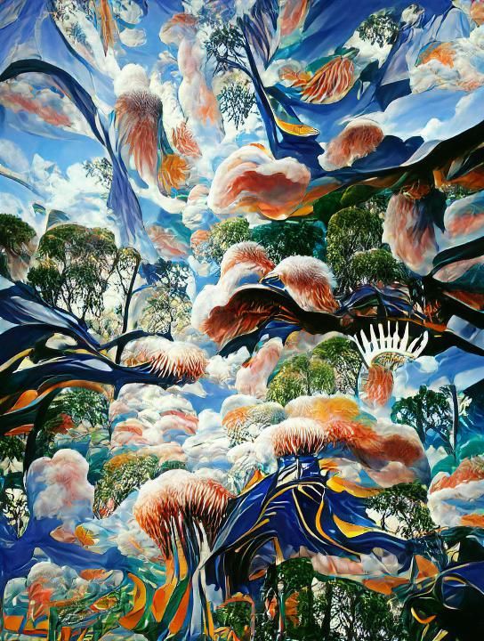 Surreal Cloud-Leaf Forest: A Detailed Painting