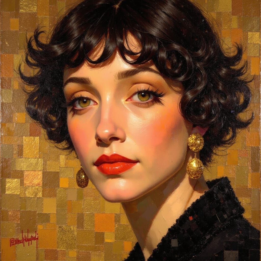 Art Deco Flapper Portrait in Oil Painting Style