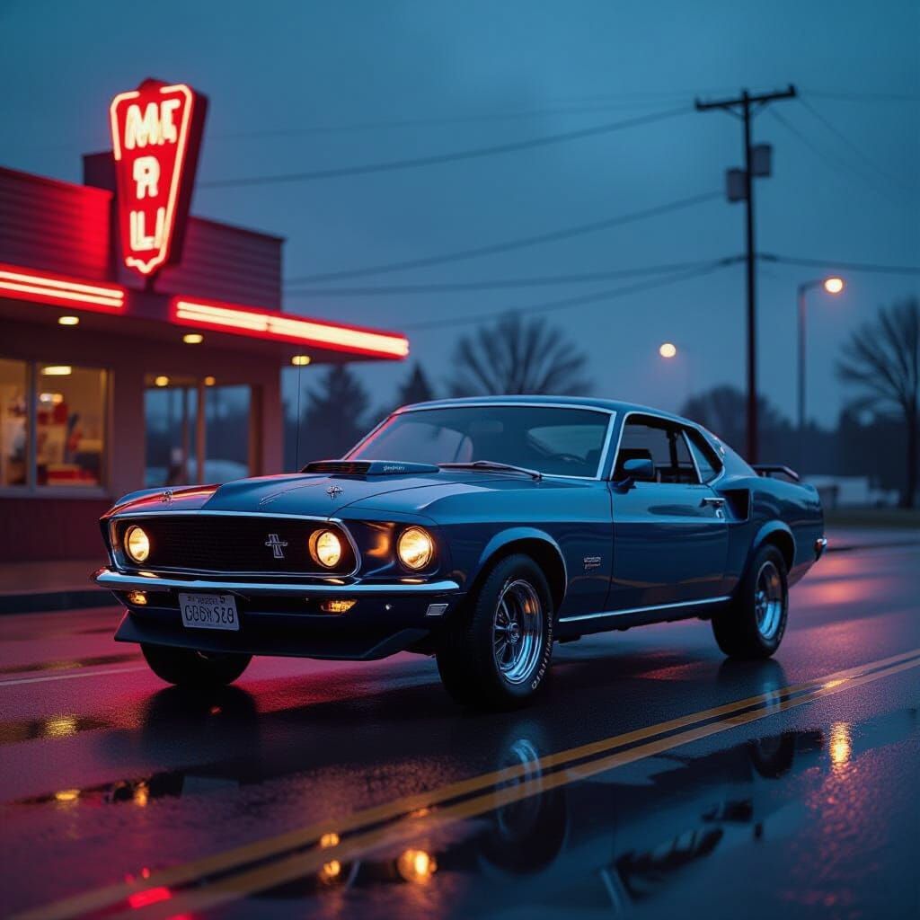 Gleaming 1969 Mustang Mach 1 on Route 66