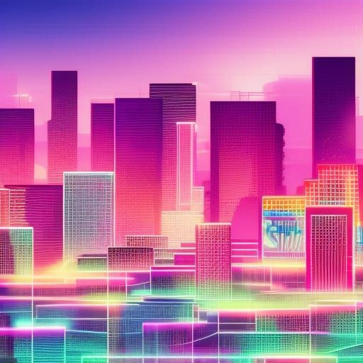 Synthwave Neon Cityscape at Night