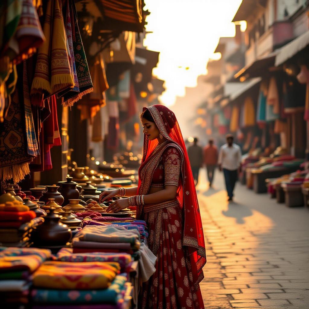 Kanpur Market Vendor in Golden Light, Kinkade Style