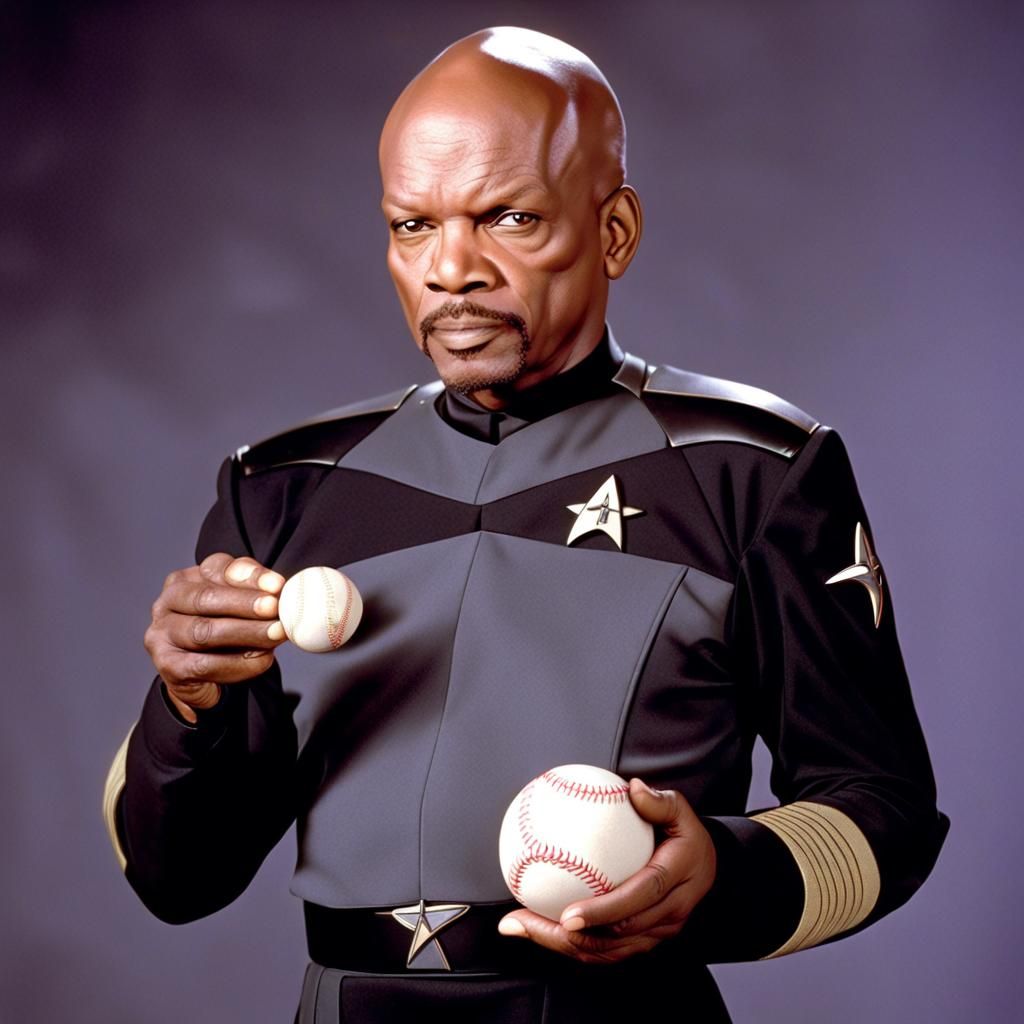 Captain Sisko with Baseball on Deep Space Nine