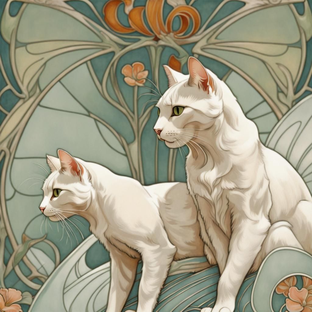 Elegant Cats in Art Nouveau Style
