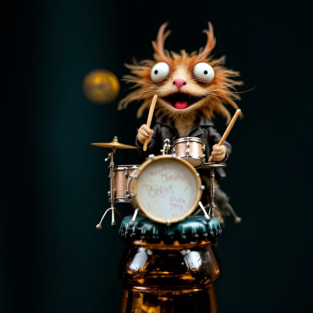Miniature Muppet Animal Rocks Out on Beer Bottle Drum Kit