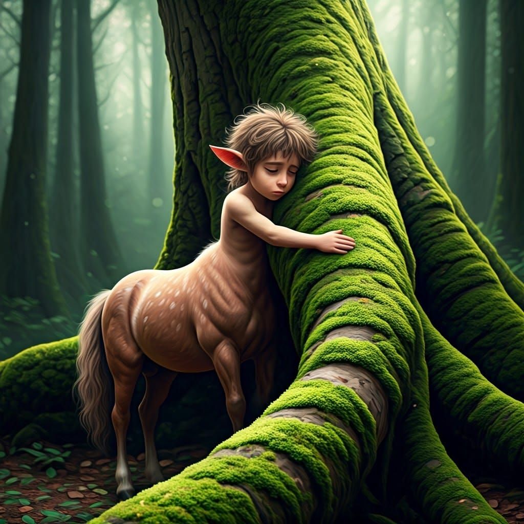 Weary Centaur Child in Mystical Forest