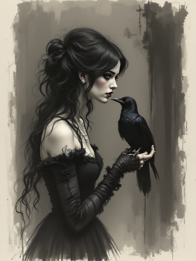 Ethereal Victorian Tragedy in Charcoal and Shadow