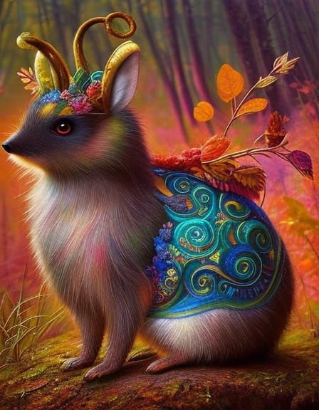 Hedgehog Hibernating in Autumn Leaves, Detailed Fantasy Art