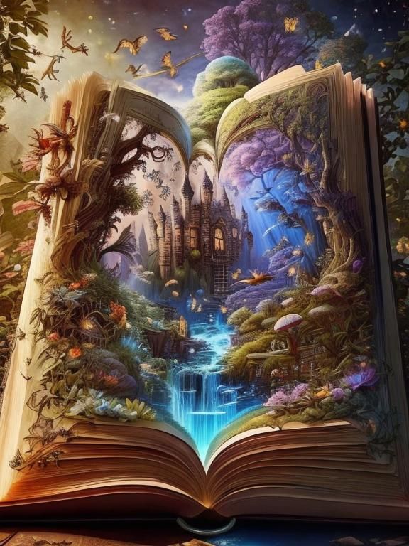 Dragon Reads in Library with Fairies, Fantasycore