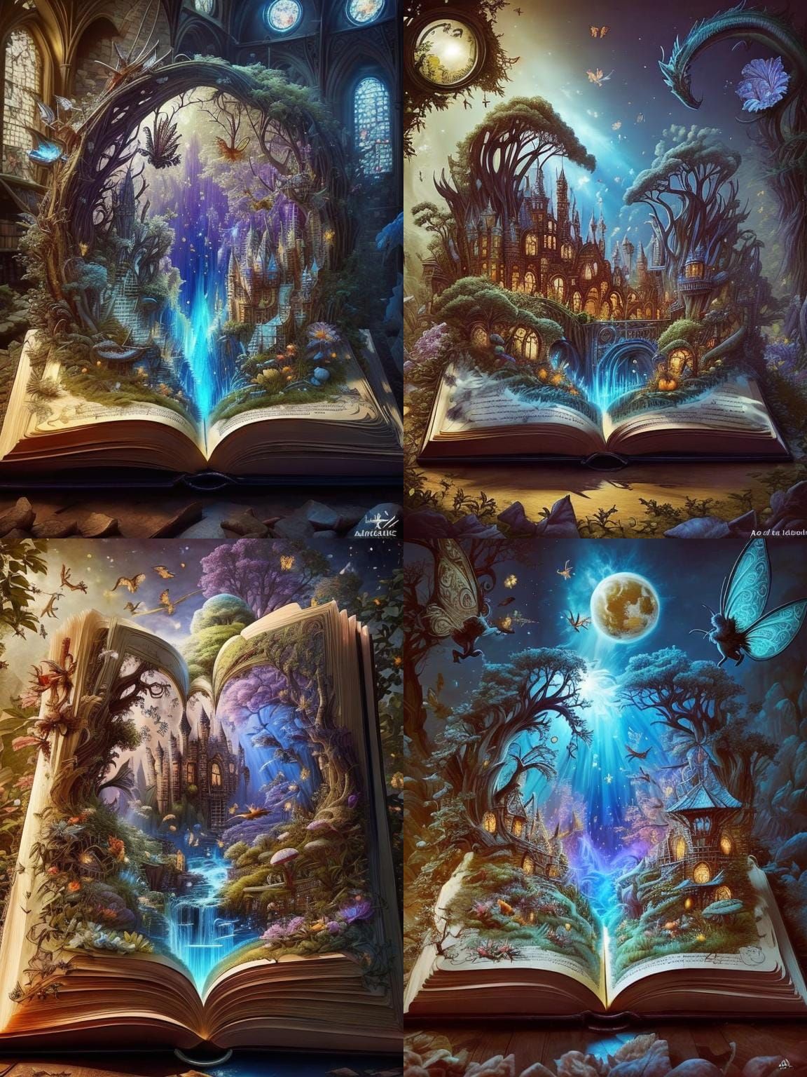 Dragon Reading in Library: Storybook Illustration