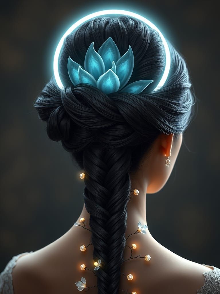 Ethereal Asian Woman With Celestial Lotus Braid
