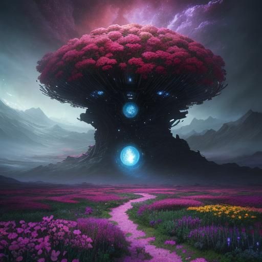 Alien Planet Flower Garden: Digital Matte Painting