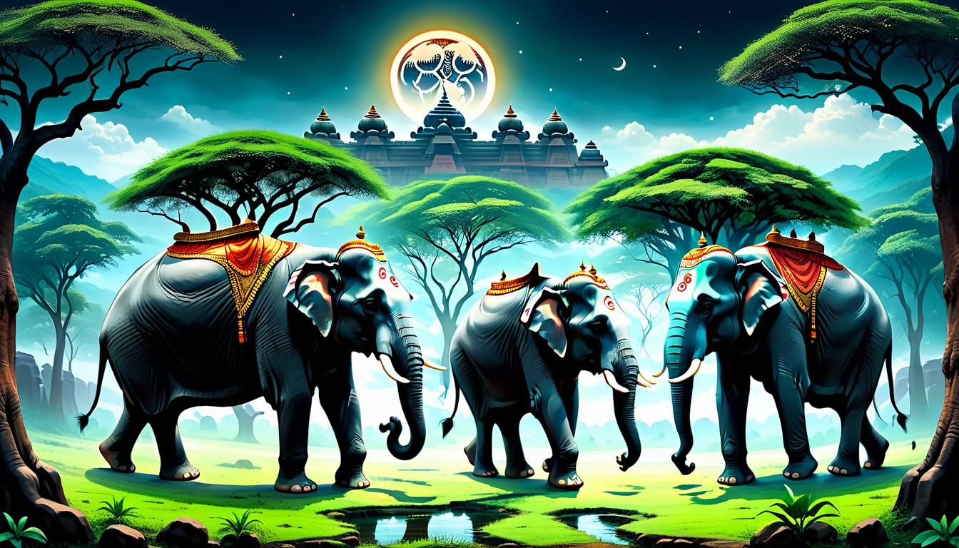 Elephants Supporting the Earth in Netherworld