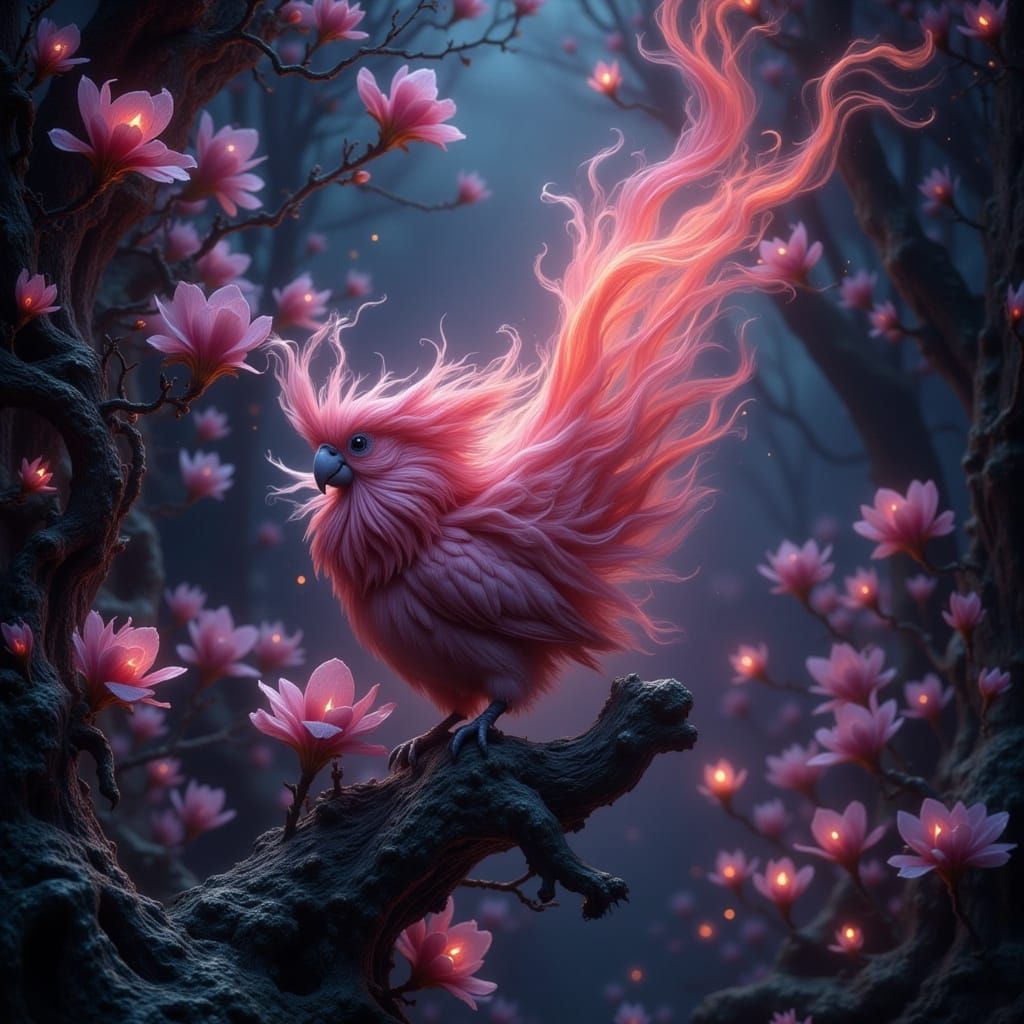 Cockatoo in Bioluminescent Grotto, Flux Style