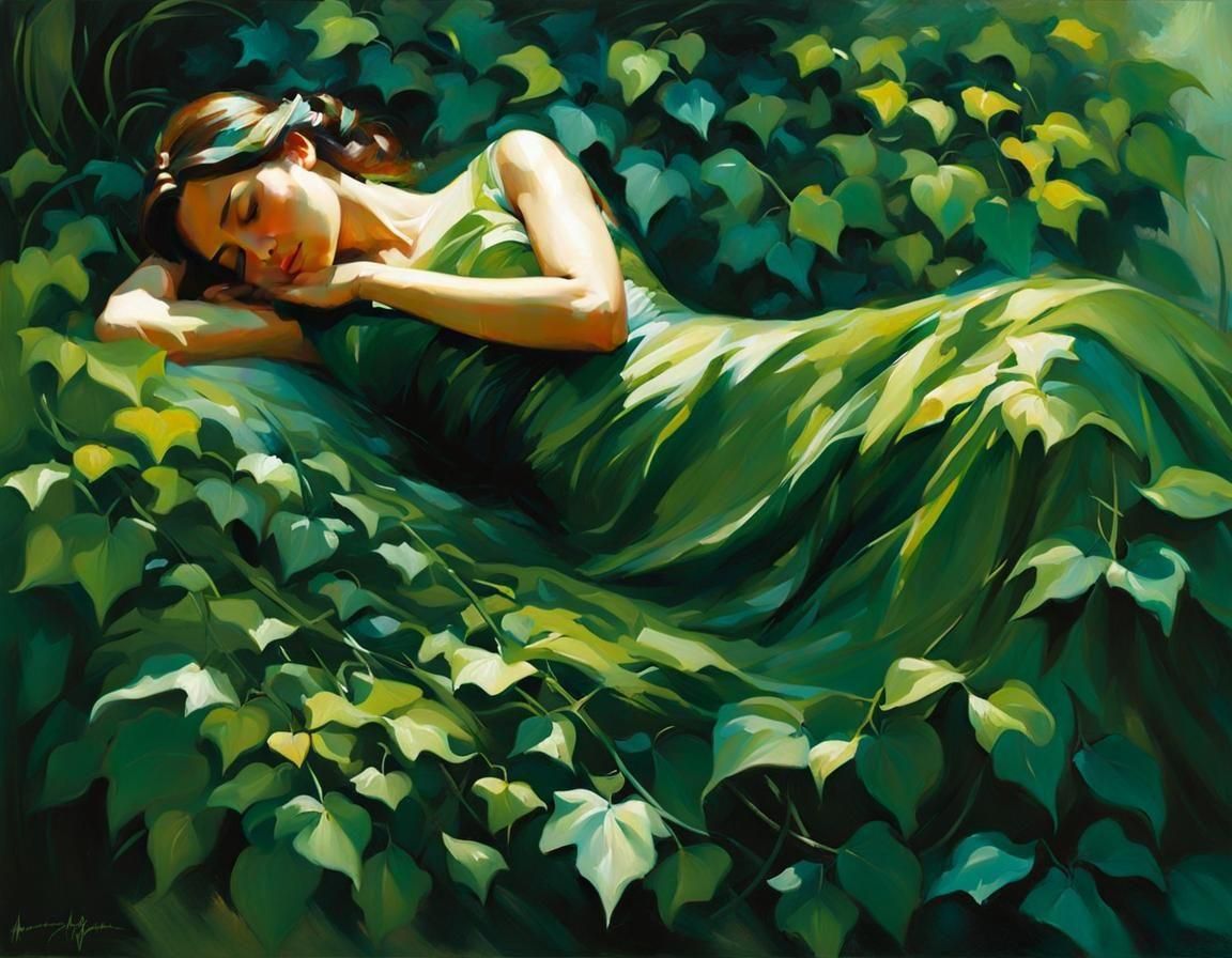 Woman Sleeping in Garden of Vines: Hyperrealism