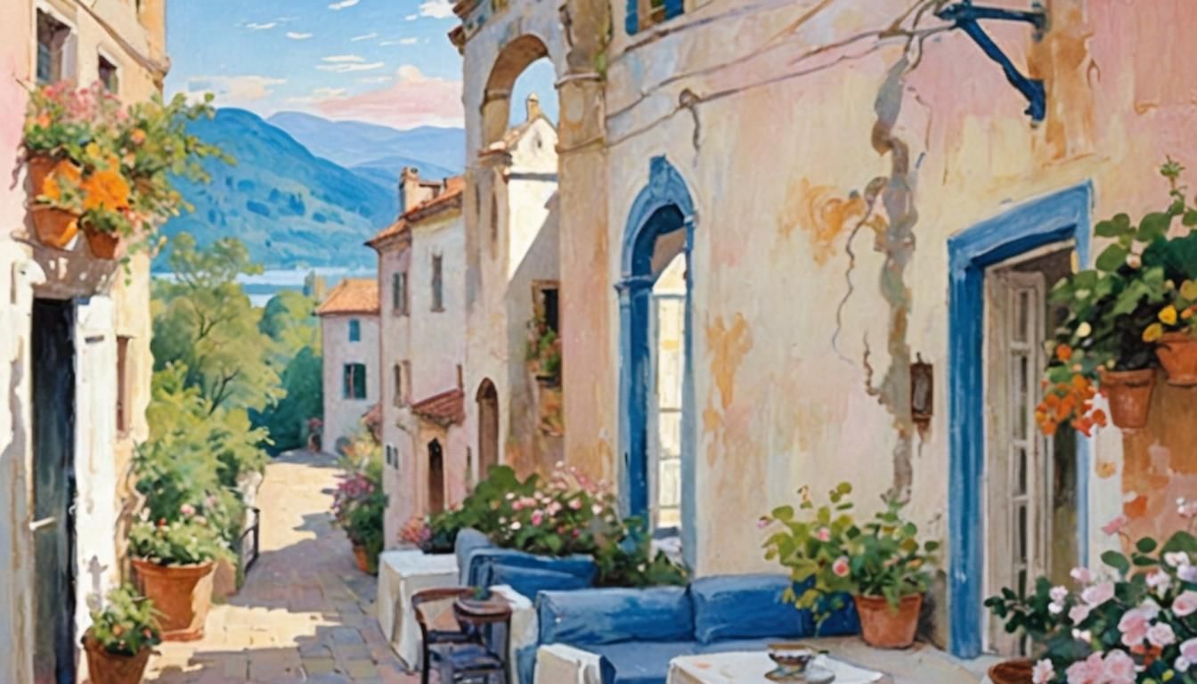 Dreamy Landscape with Rolling Hills in Pastel Colors