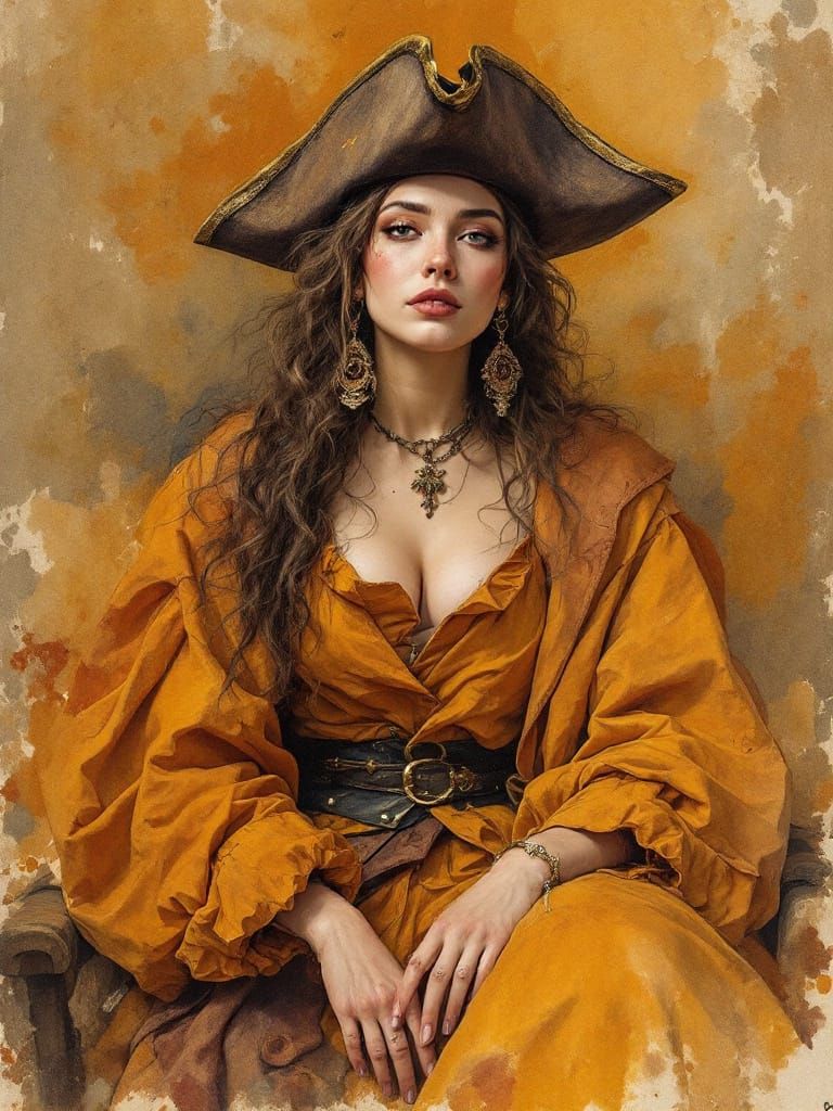 Pirate Woman Portrait in Rich Earth Tones