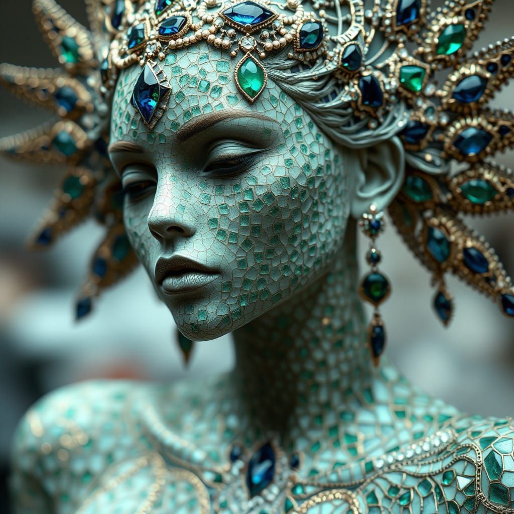 Goddess with Emerald and Sapphire Mosaic Skin