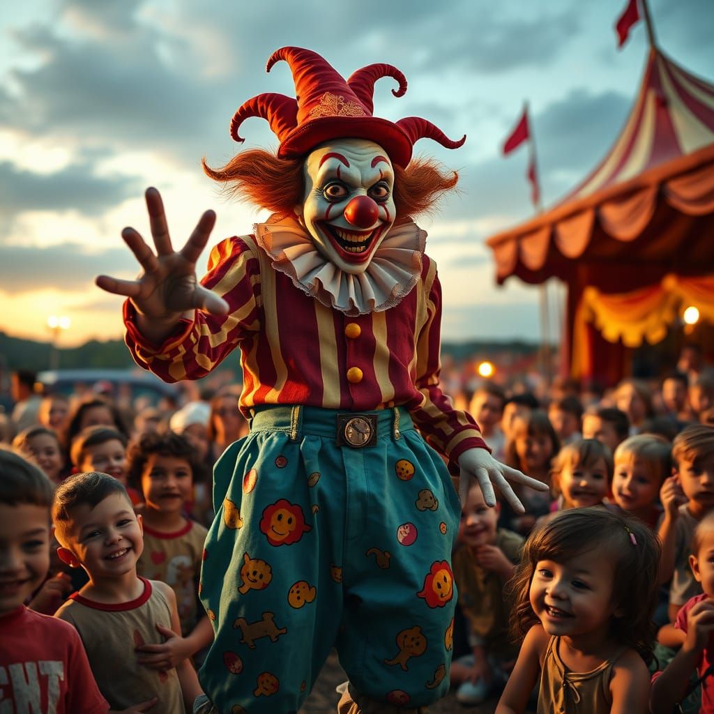 Vintage Circus Clown in Whimsical Style