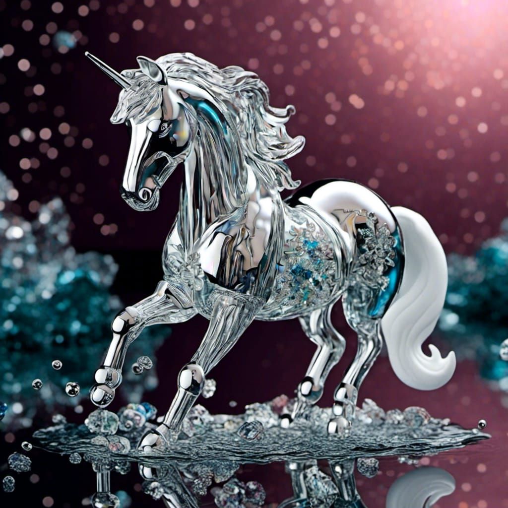 Glass Cyborg Horse in Chrome Art Style