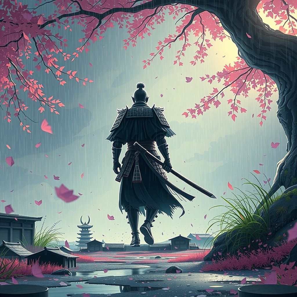 Lonely Samurai in a Blurry Landscape