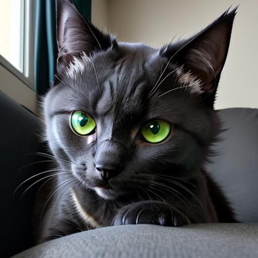 Sneaky Dark Gray Cat with Green Eyes