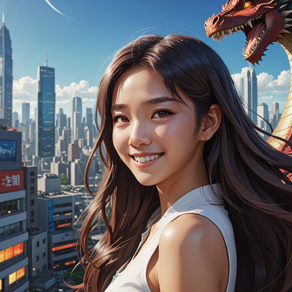 Surreal Future Fantasy Woman with Dragon Eyes and Long Hair ...