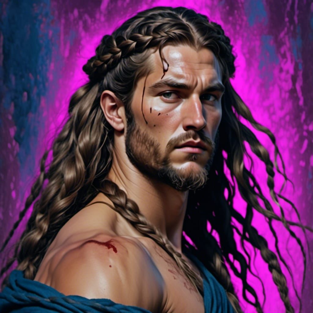 Hyperrealistic Portrait of Dionysus with Braids