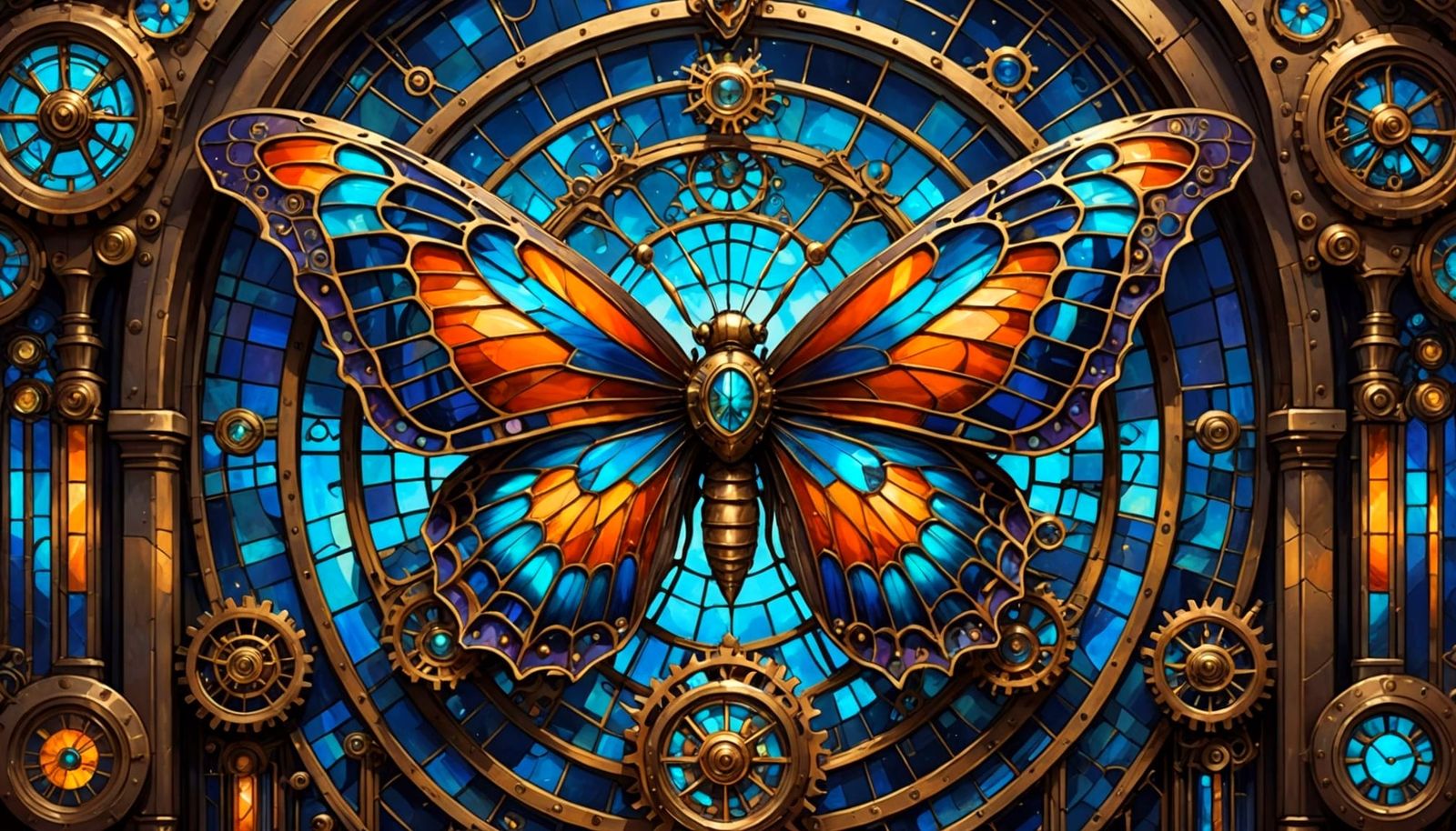 Steampunk Butterfly in Celestial Metropolis Digital Painting