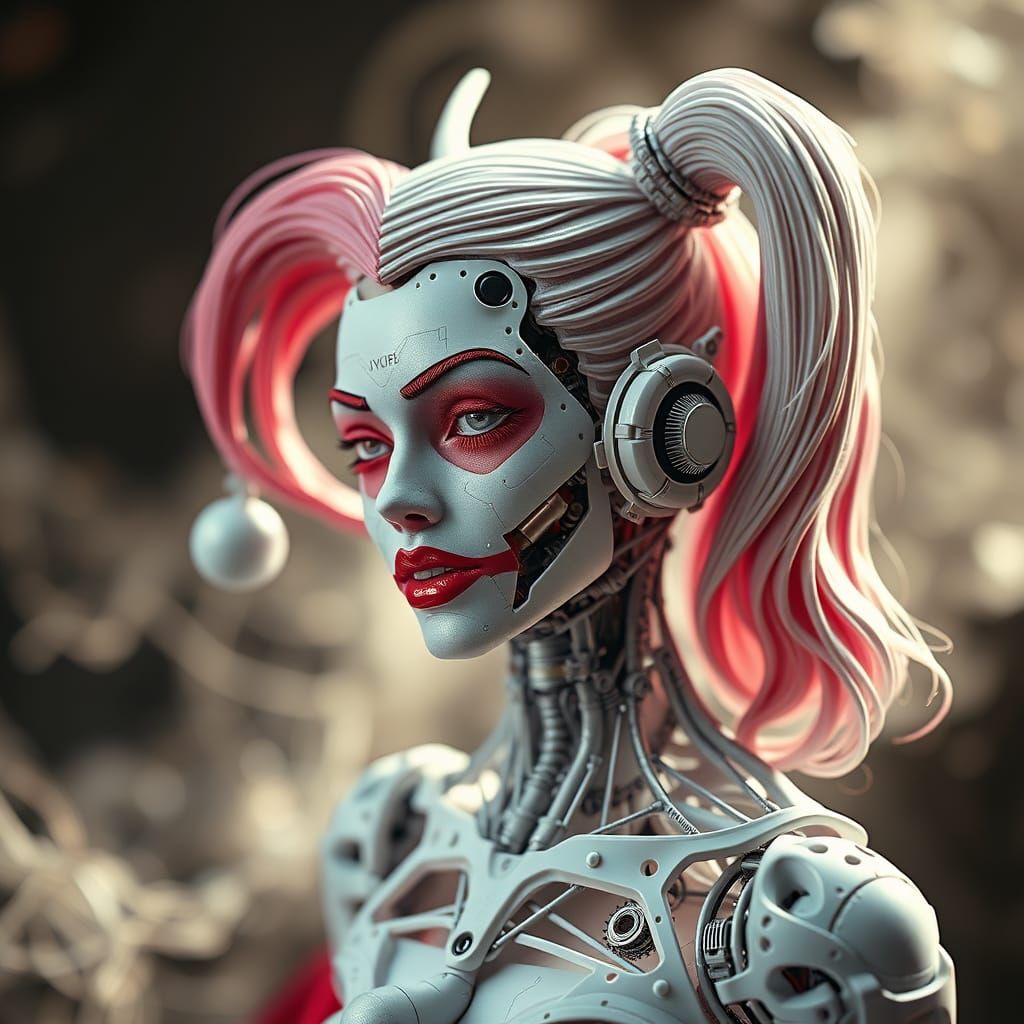 Harley Quinn 3D Printed Woman in Surreal HDR Scene