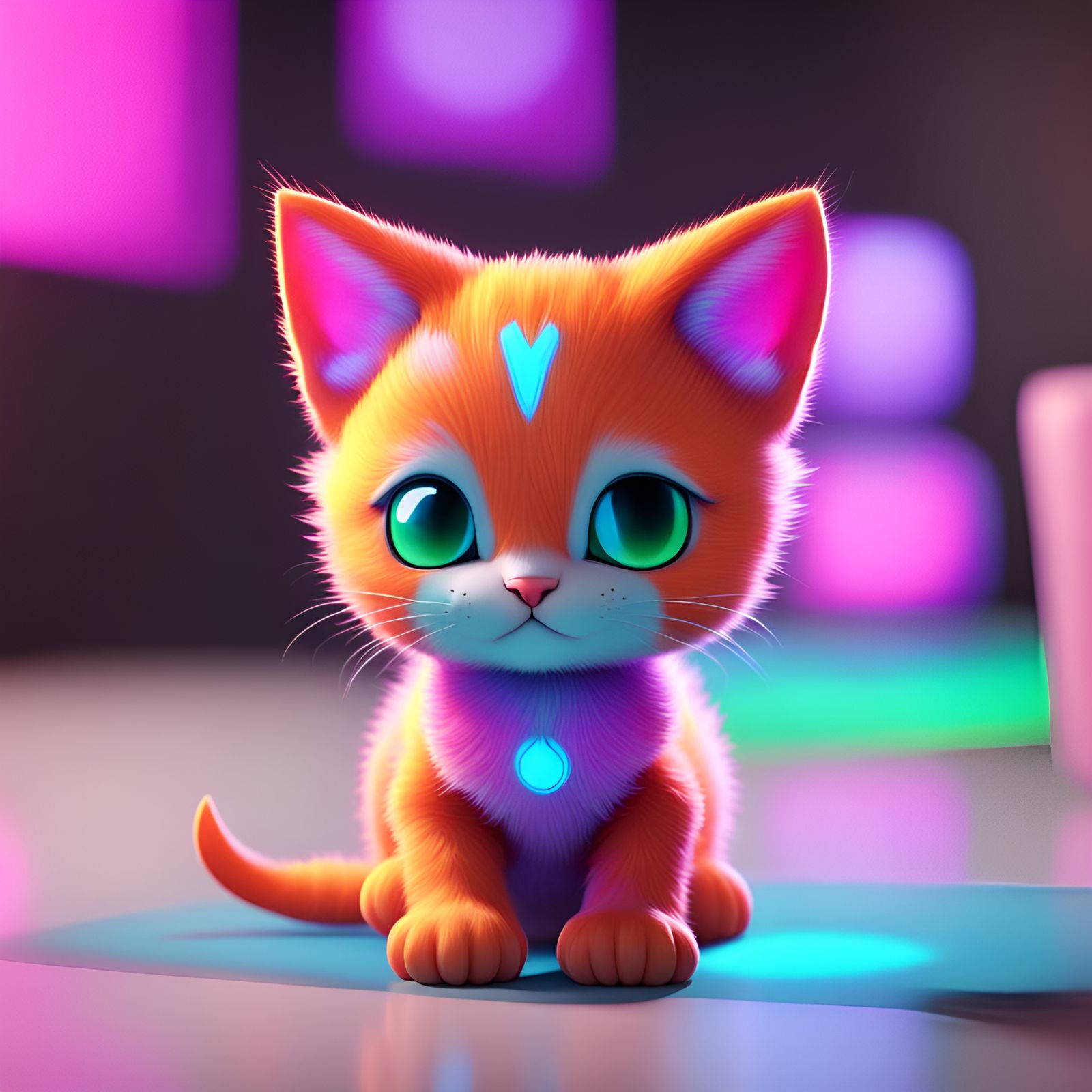 Cute Kitten with UV-Reactive Colors