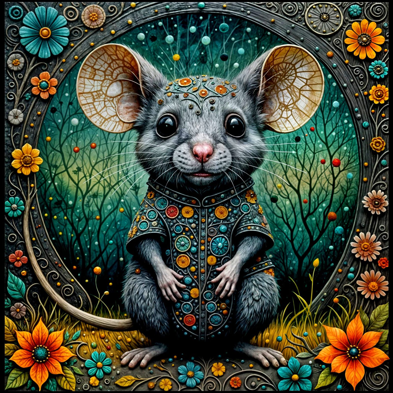 Smiling Grey Mouse in Storybook Style