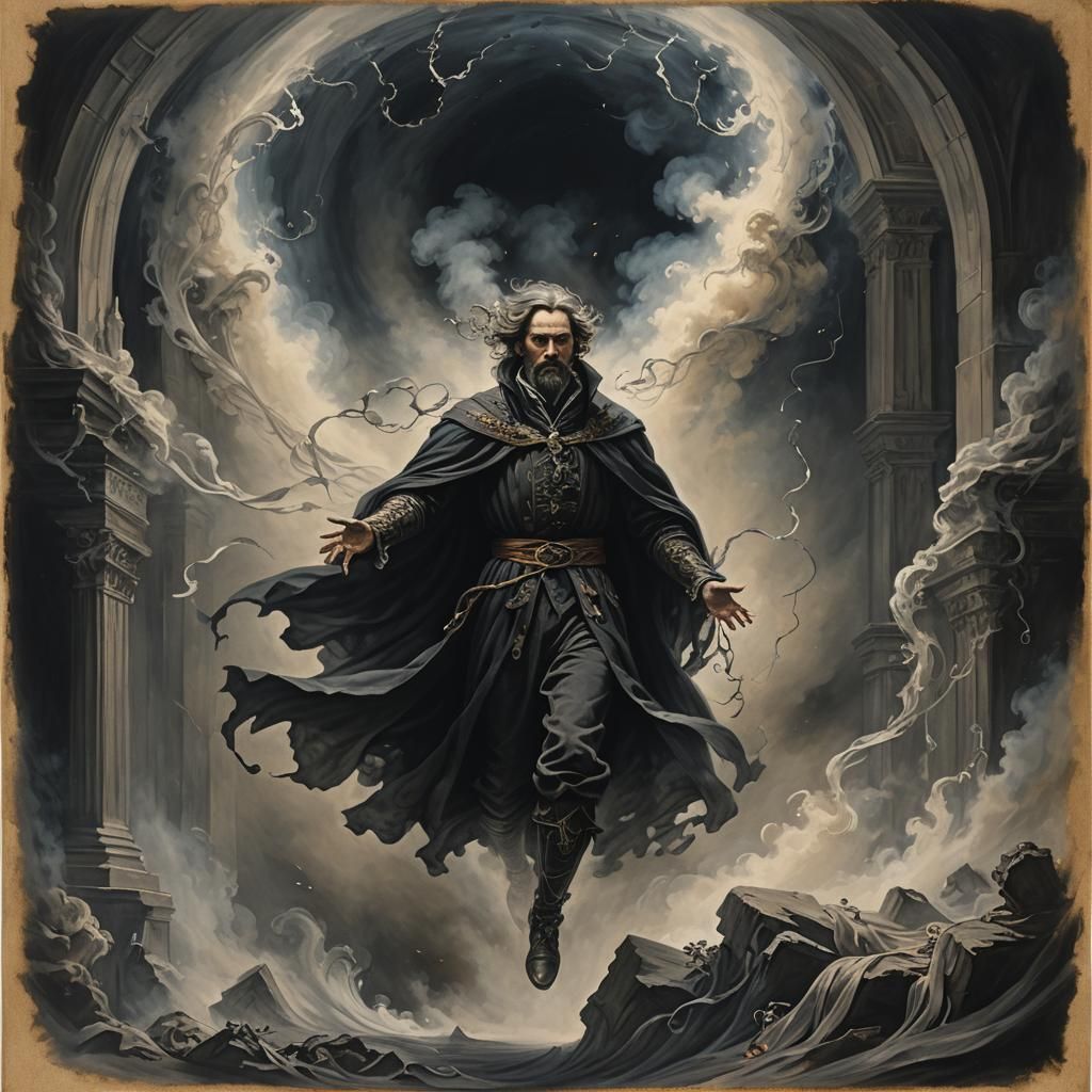 Ethereal Figure Ascending from Dreamlike Void