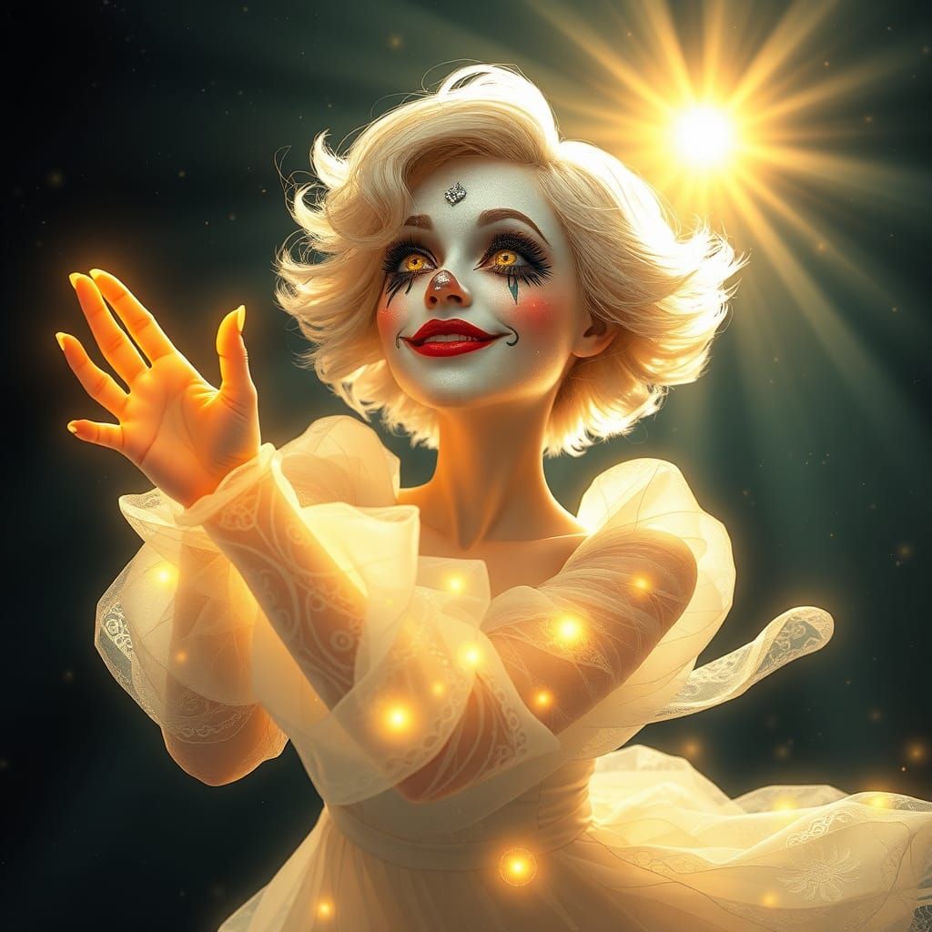Celestial Blonde Clown in Dreamy Surreal Style