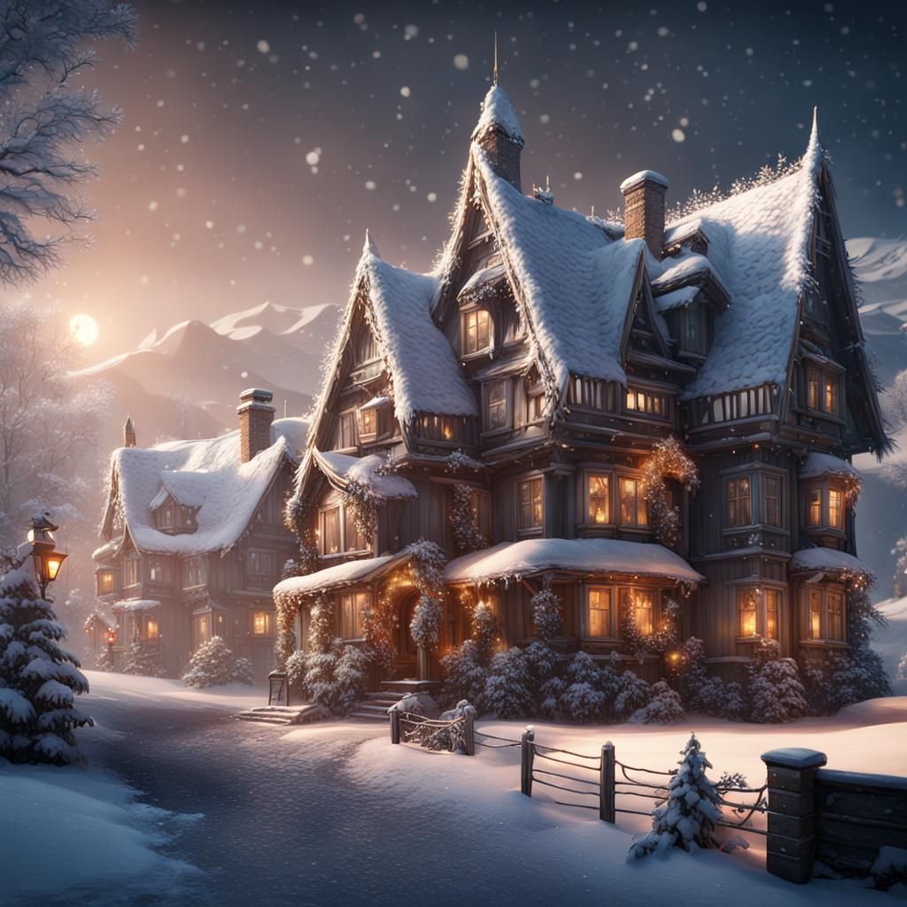 Christmas Houses in Snow: Fantasy Concept Art