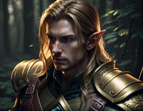 High Elf Archer in Dark Fantasy Forest