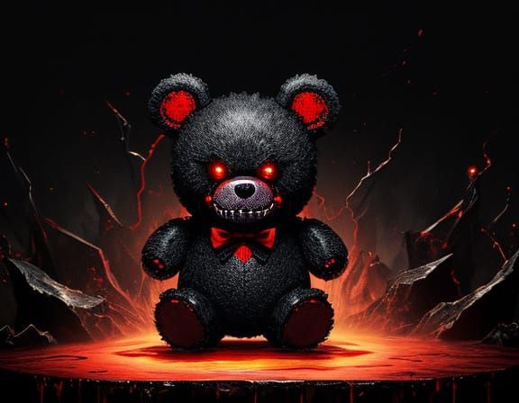 Dark Cyberpunk Teddy Bear with Glowing Eyes