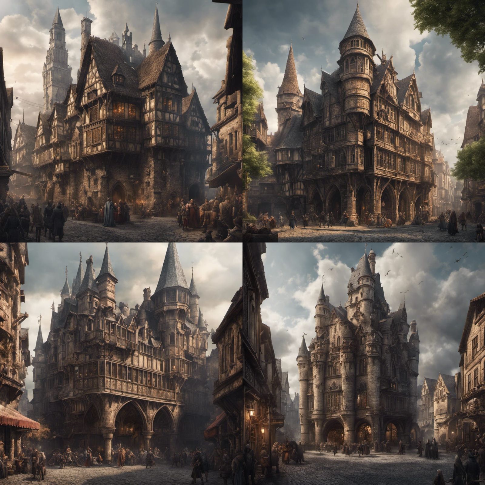 Giant Medieval Building on Busy Street: Digital Matte Painti...