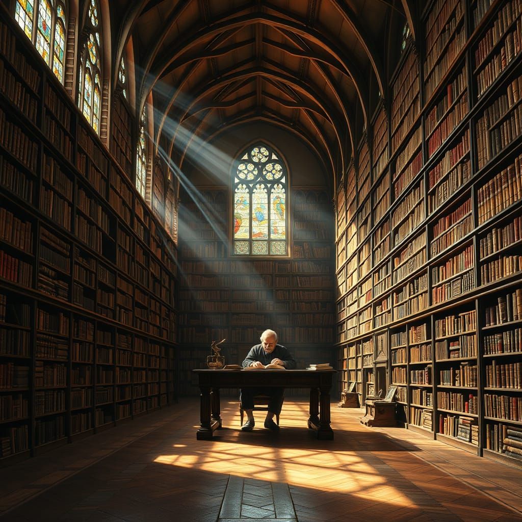 Elegant Renaissance Library Scene with Scholar