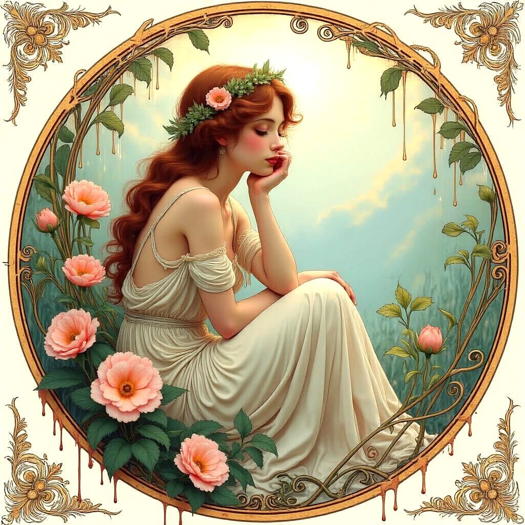 Dreamy Canvas with Dripping Paint and Floral Accents