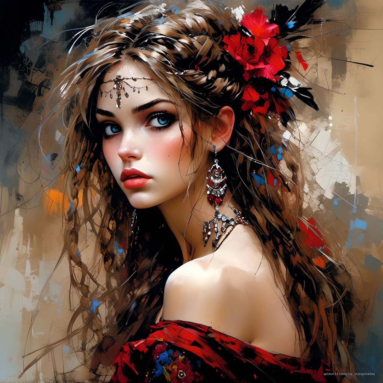 Moulin Rouge Dancer with Braided Hair: Painted Art