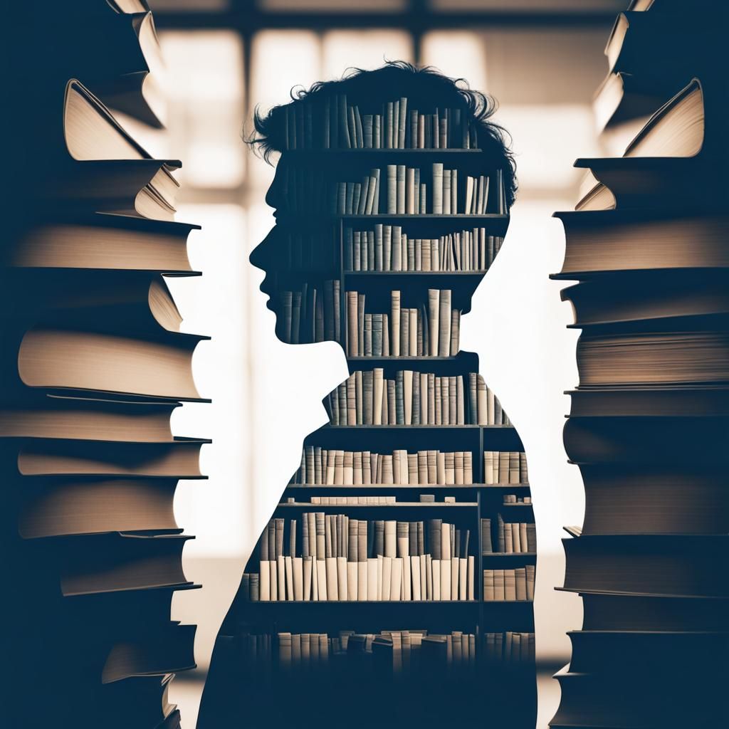 Student Silhouette Double Exposure with Books